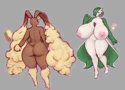 anthro areolae ass back_view belly big_ass big_breasts big_butt bottom_heavy breasts breasts_bigger_than_head brown_body brown_fur female female_only front_view furry game_freak gardevoir green_hair huge_breasts humanoid inverted_nipples lagomorph legs lopunny nintendo no_bra no_panties pink_nipples pokémon_(species) pokemon pokemon_(species) pokemon_dppt pokemon_rse pussy rear_view red_eyes shinyglute thick thick_ass thick_thighs top_heavy venus_body white_body white_skin