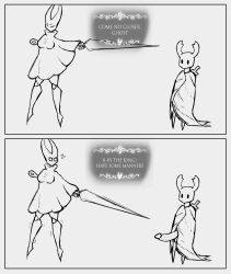 1boy 1girls 2021 anthro arthropod big_penis breasts clothing comic dialogue duo fecharis female genitals glans hi_res holding_object holding_weapon hollow_knight hornet_(hollow_knight) huge_cock insects larger_female line_art male medium_breasts motion_lines penis piekiller piekiller5 protagonist_(hollow_knight) robe shocked siblings simple_background size_difference small_but_hung smaller_male surprise team_cherry text video_games weapon