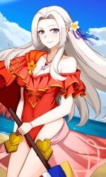 alternate_costume breasts edelgard_von_hresvelg edelgard_von_hresvelg_(summer) female female_only fire_emblem fire_emblem:_three_houses fire_emblem_heroes kgctcg medium_hair nintendo official_alternate_costume one-piece_swimsuit red_swimsuit solo swimsuit