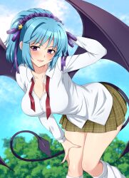 1girls big_breasts breasts demon_wings kurono_kurumu lindaroze loose_socks rosario+vampire school_uniform socks solo succubus white_socks