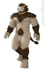 absurd_res animal_humanoid anthro beard blue_eyes body_hair brown_body brown_fur facial_hair felid felid_humanoid feline feline_humanoid final_fantasy final_fantasy_xiv full-length_portrait fur genitals hair hi_res hrothgar humanoid humanoid_genitalia humanoid_penis male male_only mammal mammal_humanoid nipples nude penis portrait pubes simple_background sleepypandaburr solo square_enix standing video_games white_body white_fur