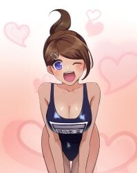 asahina_aoi breasts cleavage danganronpa danganronpa:_trigger_happy_havoc danganronpa_1 female_only large_breasts one-piece_swimsuit sketti straight_hair swimsuit tanned tanned_female tanned_skin