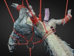 3d_(artwork) accessory anal anal_sex anus blender_(software) blender_cycles bodily_fluids bondage bound capcom claws cock_ring digital_media_(artwork) erection fanged_wyvern feet feral furry genital_fluids genitals hands_tied harness hi_res hindpaw integlol jewelry leaking_precum legs_tied male male_only malesub monster_hunter muzzle_(object) muzzled pawpads paws penetration penis penis_accessory penis_jewelry ple_background precum precum_on_penis presenting presenting_anus presenting_penis rendered restraints rope rope_bondage sex_toy sex_toy_in_ass sex_toy_insertion solo spread_legs spreading suspension suspension_bondage tobi-kadachi toes upside-down vibrator vibrator_in_ass video_games wand_vibrator