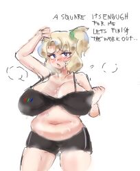 /ctt/ 1girls blonde_female blonde_hair blush chubby chubby_female console-tan digger_nick exercise_clothing game_gear game_gear-tan gijinka humanization humanized panting sega sweating text