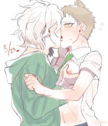 baru_(bar_0405) boobs danganronpa danganronpa_2:_goodbye_despair gay groping groping_chest hinata_hajime hinata_tit_appreciation kissing male nagito_komaeda open_shirt skinny straight_hair super_danganronpa_2 yaoi young