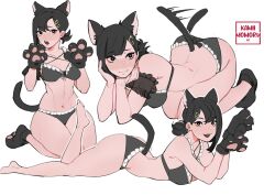 1girls black_hair blush bra cat_ears cat_paws cat_tail chainsaw_man eye_contact female female_focus female_only hair_clips higashiyama_kobeni kamii_momoru looking_at_viewer panties short_hair solo solo_female sweat thick_thighs thighs