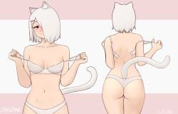 1futa ass black_eyes bob_cut butt cat_ears dat_ass dbagdraws fluffyearedfox futanari hair_covering_eye lingerie medium_hair petite white_hair