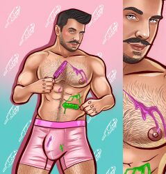 1boy andyartering big_bulge briefs bulge caucasian caucasian_male hairy_chest huge_bulge looking_at_viewer male male_only mat_brooks muscles muscular muscular_male popsicles real_person solo solo_male