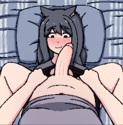 1futa 1girls animal_ears balls bed big_penis black_eyes black_hair blush bottomless breasts cat_ears cat_tail catgirl clothed clothing curved_to_the_right_penis dbagdraws duo erection eye_contact faceless faceless_character faceless_futanari facesitting female female_focus fluffyearedfox fringe futa_on_female futanari grey_hair humanoid humanoid_penis imminent_deepthroat imminent_oral incest kemonomimi kneeling light-skinned_female light-skinned_futanari light_skin long_hair looking_at_penis lying mia_(dbagdraws) molly_(dbagdraws) morning nose_blush on_back on_bed oral oral_sex pale-skinned_female partially_clothed penis penis_awe penis_on_cheek penis_on_face penis_out petite pillow pov raised_eyebrows shy sister smile teenager testicles uncensored waking_up