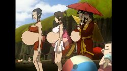 3girls avatar_the_last_airbender azula beach belly big_belly big_breasts bikini breasts brother_and_sister cleavage clothing edit female jtng23 large_breasts mai_(avatar) multiple_girls multiple_pregnancies pregnant screenshot_edit swimsuit ty_lee zuko