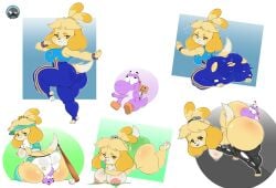 animal_crossing ass baby_yoshi baseball baseball_bat bat_(object) bencs bent_over big_butt blonde_female blonde_hair breasts canid canine canis capcom chun-li chun-li_(cosplay) clothed clothing crossover domestic_dog ear_piercing facesitting female hair hi_res huge_ass huge_breasts huge_butt isabelle_(animal_crossing) larger_female latex_stockings looking_at_viewer looking_back looking_back_at_viewer mammal mario_(series) new_super_mario_bros._u nintendo nipple_piercing nipples piercings popsicle raised_clothing raised_shirt raised_topwear reddened_butt shih_tzu shirt sign size_difference stinkface street_fighter street_fighter_alpha tail toeless_legwear topwear torn_clothing toy_dog video_games visor_cap yoshi