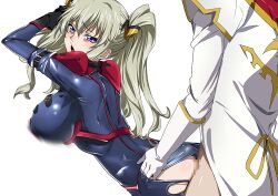 1boy 1girls against_wall ambiguous_penetration ass ass_grab bangs big_breasts blonde_hair blush bodysuit bottomless bouncing_breasts breasts clothed_sex code_geass code_geass:_boukoku_no_akito female from_behind gloves grabbing hair_ornament hands_on_another's_hips hetero hip_grab implied_rape leila_(code_geass) leila_malcal light-skinned_female light-skinned_male light_skin long_hair looking_at_viewer male male/female moaning motion_blur open_mouth platinum_blonde_hair pleasure_face purple_eyes sex sex_from_behind shin_hyuga_shaing shiny shiny_clothes shiny_skin sidelocks simple_background standing standing_sex straight tied_hair toranpo_rintarou torn_bodysuit torn_clothes twintails white_background white_gloves