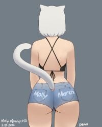 1futa ass black_eyes bob_cut butt cat_ears cat_tail dat_ass dbagdraws fluffyearedfox futanari hair_covering_eye medium_hair molly_(dbagdraws) petite shorts white_hair