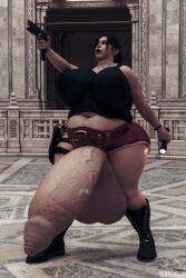 1futa 3d belly_button belt belt_buckle big_belly boots chubby claire_redfield clothed electronics firearm flashlight footwear foreskin futa_only futanari gun gun_holster handgun human hyper hyper_balls hyper_penis legwear long_foreskin looking_up neckwear overweight overweight_futanari pale_skin pistol pog renrenrew resident_evil shorts shotgun thick_thighs topwear uncut