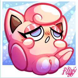 big_pussy blue_eyes blush blush_lines eyelashes jigglypuff pokemon pokemon_(species) polaroid puffylover69 pussy smug_face waddling_head