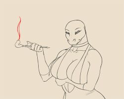 animated anthro big_breasts bouncing_breasts breasts clothed clothing female genitals hamili nipples nude pussy reptile scalie smoking snake solo tongue tongue_out