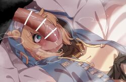 1boy absurd_res androgyne_symbol bed big_penis blonde_hair blowjob blush bridget censor_bar censored fellatio forced fully_clothed futa guilty_gear guilty_gear_strive high_resolution hood huge_cock large_penis long_hair male male_only mizumizuni on_bed oral penis rape saliva sweat veiny_penis visible_breath