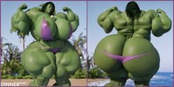 1girls 3d areola areola_slip areolae ass back back_view beach big_ass big_breasts big_muscles bikini breasts dark_green_hair dinner-kun fanart female flexing flexing_bicep front_view gigantic_ass hair huge_ass huge_muscles hyper hyper_muscles marvel massive_ass muscles muscular muscular_female muscular_thighs panties purple_bikini purple_panties she-hulk thick_ass thick_thighs