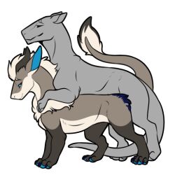 2boys anthro blue_eyes duo duo_focus felkin from_behind_position fur grey_body horn male male_focus male_only mane mounting nebula_(wyldwulf) sex symrea telegram_sticker