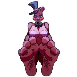 3_toes anthro bcm13 big_breasts bow_tie breasts clothing feet female five_nights_at_freddy's five_nights_at_freddy's_2 foot_fetish foot_focus hat headgear headwear humanoid looking_at_viewer mammal rule_63 scottgames soles solo toes top_hat toy_freddy_(fnaf) ursid video_games wrinkled_feet