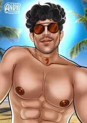 andyartering latino looking_at_viewer male male_focus male_only muscles muscular muscular_male necklace outdoors outside romance_club sunglasses thiago_(romance_club)