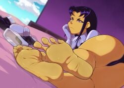 2d ass blackfire dc feet female foot_fetish foot_focus kiryu-sketchbook komand'r orange_skin purple_eyes purple_hair soles tan-skinned_female tan_skin teen_titans toes