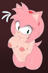 1girls amy_rose big_breasts covering_crotch covering_pussy edit furry furry_only looking_at_viewer mammal midriff nude nude_female pink_fur puffy_nipples sinrizuki solo sonic_(series)