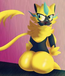 2022 anthro ass big_ass big_breasts big_butt breasts felid feline female female_only from_behind from_behind_position fur furry furry_only huge_ass huge_breasts huge_butt incapacity mammal nintendo nude nude_female pokémon_(species) pokemon solo solo_female video_games yellow yellow_fur zeraora