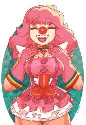 1girls ace_attorney balloon balloon_animal balloon_penis big_breasts boobjob capcom closed_eyes clown_girl clussy female female_only geiru_toneido gyakuten_saiban high_resolution klimspree paizuri phallic_imagery phallic_symbol pink_hair sexually_suggestive smile solo_female tagme toy