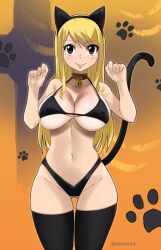 1girls absurd_res big_breasts black_panties blonde_hair blush breasts brown_eyes cat_bikini cat_ears cat_suit cat_tail fairy_tail female female_only gaston18 hi_res highres lucy_heartfilia smile wide_hips