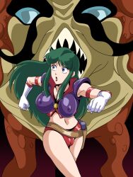 anpryona cameltoe canonical_scene escape green_hair looking_back nipples_visible_through_clothing panty_bulge part_of_comic red_panties reika_kirishima running_away sea_monster squid tagme time_gal