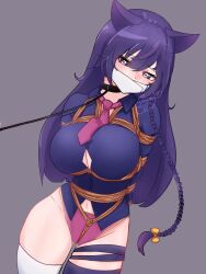 1girls 2022 bdsm_collar belly belly_button blush bondage cat_ears covering_mouth grey_background indie_virtual_youtuber latam_virtual_youtuber light-skinned_female light_skin long_hair long_hair_female mai_noboshi purple_hair rope rope_between_breasts rope_bondage thighs thong virtual_youtuber vjin vtuber vtuberfanart