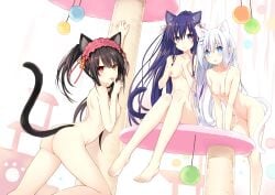 asian_female ass black_hair blue_eyes breasts cat_ears cat_tail catgirl closed_legs cosplay curvy curvy_female curvy_figure date_a_live edit embarrassed female female_only hair_ornament heterochromia legs licking_fingers light-skinned_female light_skin medium_breasts multiple_girls naughty_face navel nekomimi nipples nude nude_female nude_filter puffy_nipples purple_eyes purple_hair red_eyes thick_thighs thighs third-party_edit tobiichi_origami tokisaki_kurumi tsunako white_hair yatogami_tohka