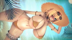 3d_(artwork) alice_margatroid armpits bikini breasts eyewear_on_head glasses hat huge_ass huge_breasts legband mokomoko1gou sunglasses sunglasses_on_head thick_thighs touhou wide_hips wink winking_at_viewer