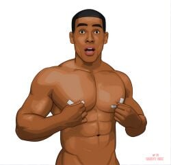 actor african african_male biracial biracial_male celebrity daddysbois earl_grey in_character lucien_laviscount male male_only melanin muscles muscular muscular_male nipple_pinch scream_queens_(tv_series) surprised