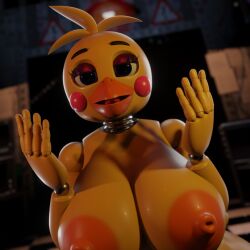 3d 3d_(artwork) five_nights_at_freddy's five_nights_at_freddy's_2 huge_breasts looking_at_viewer runaboo_chica solo thelittlegrinny0250 toy_chica_(fnaf)