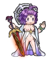 1girls alternate_costume alternate_hairstyle bare_legs bare_midriff barefoot bernadetta_von_varley breasts_out chibi cosplay female female_only fire_emblem fire_emblem:_three_houses fire_emblem_heroes fire_emblem_warriors:_three_hopes front_ponytail grey_eyes legs medium_breasts midriff nintendo nipples nude nude_female official_alternate_costume pixel_art purple_hair pussy revealing_clothes sapph smile solo sprite sprite_edit sword transparent_background weapon