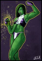 1girls areola avengers breasts female female_only green_eyes green_hair green_skin huge_areolae hulk_(series) large_areolae leta long_breasts marvel marvel_comics muscular_female sagging_breasts she-hulk shocked_expression solo