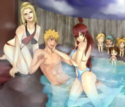 1boy 6+girls age_difference anger_vein angry bathing bikini blonde_female blonde_hair breasts brown_hair chibi crying fuu_(naruto) green_hair harem hot_spring jealous long_hair mei_terumi mixed_bathing multiple_females multiple_girls nammylank naruto naruto_(series) naruto_shippuden navel navel_cutout nii_yugito one-piece_swimsuit onsen seducing shared_bathing short_hair stomach_cutout swimming_trunks swimsuit swimwear temari tenten tsunade uzumaki_naruto wooden_fence