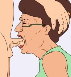 closed_eyes deepthroat deepthroat_smile eyes_closed facefuck fellatio forced gag gagging glasses hand_on_another's_head hand_on_head head_grab king_of_the_hill kneeling mature_female milf old older_female open_mouth oral peggy_hill teeth teeth_showing testicles throat_barrier throat_bulge tight_throat veiny_penis