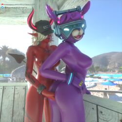 2girls 3d desdemona_(fortnite) dj_bop fortnite gehenna_(fortnite) silver2299 yuri