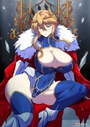 1girls areolae armor armored_boots artoria_pendragon artoria_pendragon_(lancer) big_ass big_breasts blonde_hair breasts breasts_out fate/grand_order fate_(series) female green_eyes jewelry large_breasts leotard leotard_aside nipples pussy seductive thick_thighs torahime