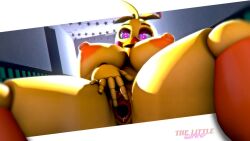 3d 3d_(artwork) five_nights_at_freddy's five_nights_at_freddy's_2 huge_breasts low-angle_view on_table pussy_juice runaboo_chica solo spread_pussy thelittlegrinny0250 toy_chica_(fnaf)