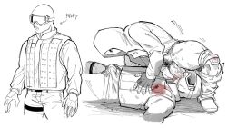 alpha_male balls blowjob boner bulge bulge_grab enemy erection fellatio gay male male_only mask masked masked_male monochrome mskah muscles muscular oral penis rainbow_six rainbow_six_siege recruit_(rainbow_six) sketch white_mask white_mask_(rainbow_six)