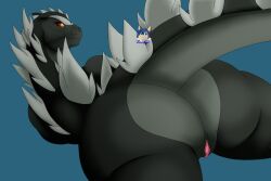 anthro ass big_butt digital_media_(artwork) female genitals godzilla godzilla_(series) hi_res kaiju monster pussy simple_background solo toho zeroviks_(artist)