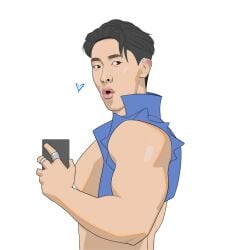 celebrity daddysbois east_asian east_asian_male heart male male_only muscles muscular muscular_male musician open_shirt real_person selfie wonho