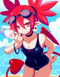 alternate_version_available beach breasts demon demon_girl demon_tail demon_wings disgaea disgaea_1 envious_fool etna goggles goggles_on_head nippon_ichi_software one-piece_swimsuit prinny small_breasts swimsuit