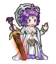 1girls alternate_costume alternate_hairstyle bare_legs bare_midriff barefoot bernadetta_von_varley chibi cleavage cosplay female female_only fire_emblem fire_emblem:_three_houses fire_emblem_heroes fire_emblem_warriors:_three_hopes front_ponytail grey_eyes legs medium_breasts midriff nintendo official_alternate_costume pelvic_curtain pixel_art purple_hair revealing_clothes sapph smile solo sprite sprite_edit sword transparent_background weapon