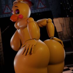 3d 3d_(artwork) five_nights_at_freddy's five_nights_at_freddy's_2 grabbing_own_ass huge_ass huge_breasts looking_back runaboo_chica sideboob solo thelittlegrinny0250 toy_chica_(fnaf)