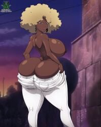 1girls afro ass atsuko_jackson big_ass big_breasts blonde_hair breasts bubble_butt dark-skinned_female dark_skin female female_only huge_ass huge_breasts latina michiko_to_hatchin midori pants solo solo_female struggling_to_fit